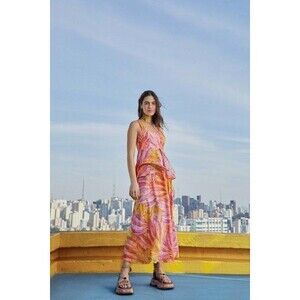Farm Rio Banana Ombre Tie Back Maxi Pink Dress Size XL Boho Resort Cruise
